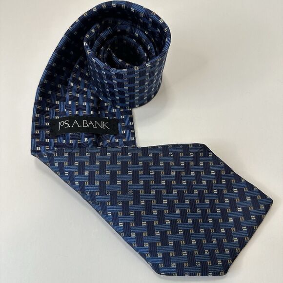 Jos A. Bank, Collection Men's Neck Tie Blue w/Grays 100% Silk USA - Picture 2 of 12